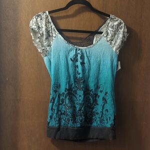New Teal & Brown Top  - Size M